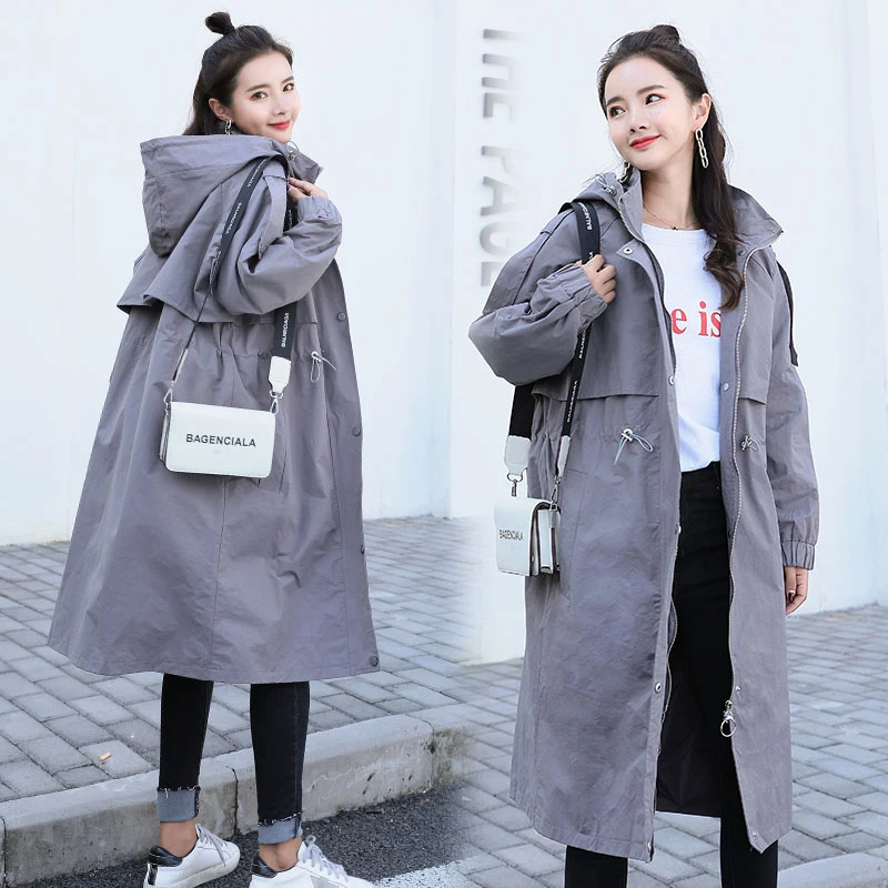 Плюс размеры для женщин ветровка 2019 демисезонный модные однотонные цвет Тренч