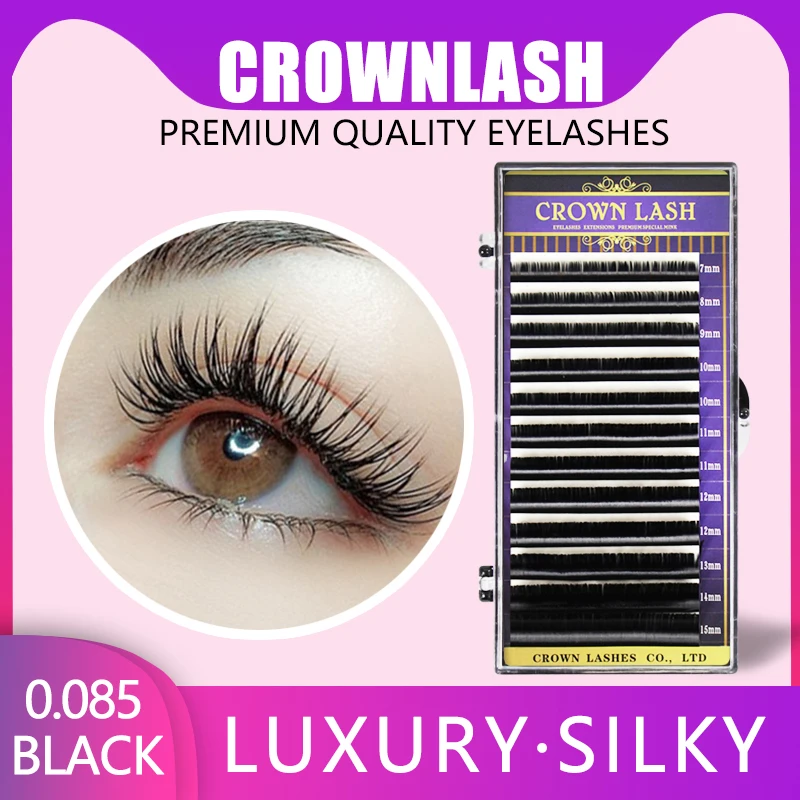 

CrownLASH Black B C D 0.085 7-15mm mixed size tray Volume Eyelash Extension Russian 3D Volume Lash