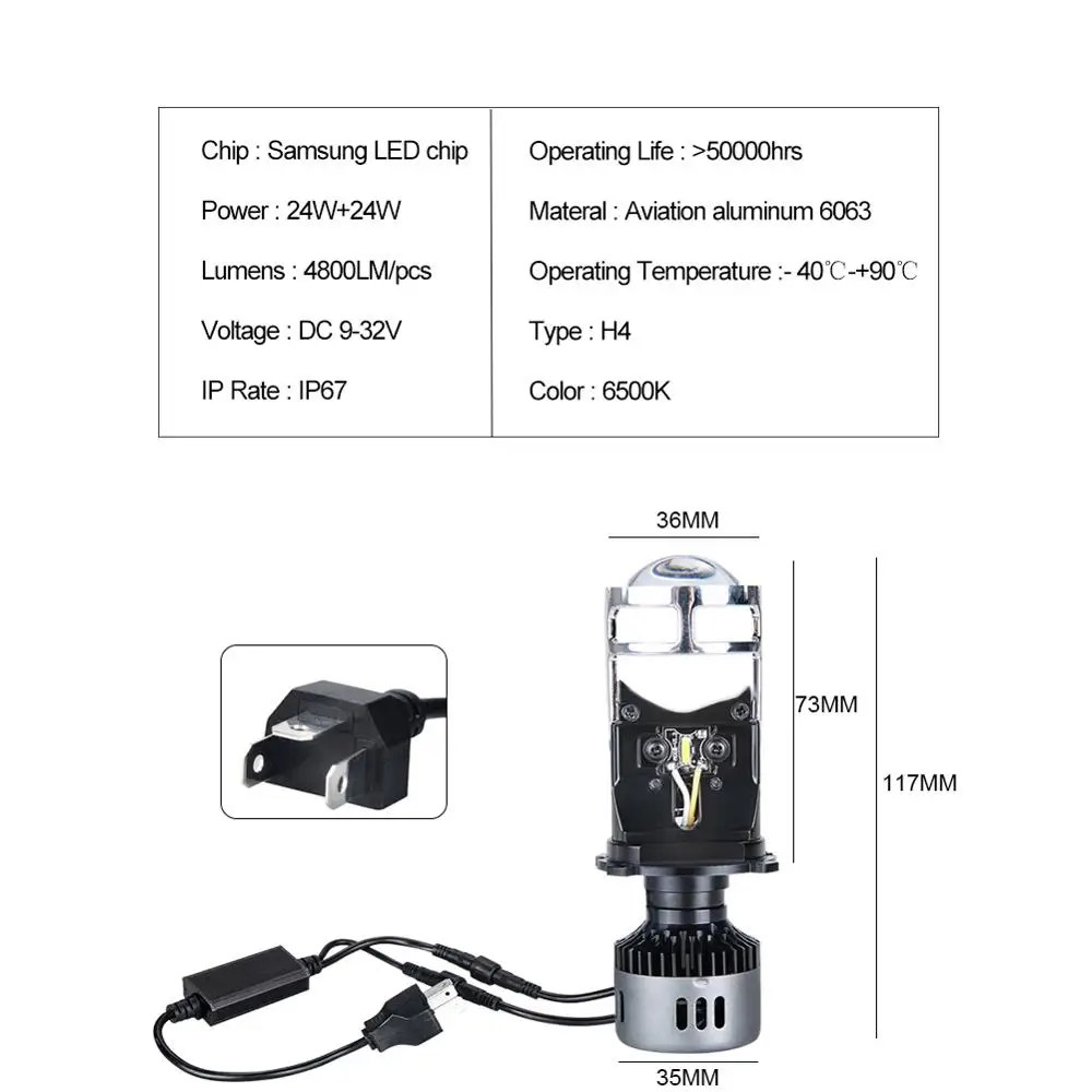 VooVoo H4 светодиодный лампы с мини-проектор Len Conversion Kit 9600LM автомобилей Hi/короче