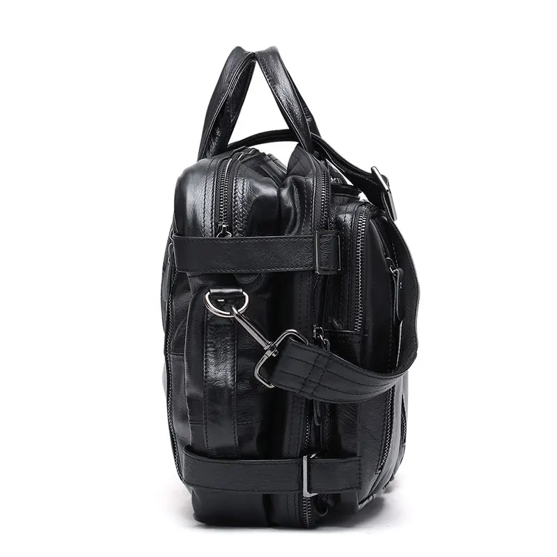 multi functional genuine leather handbags men fashion laptop briefcases mens office shoulder bags tote male travel bag free global shipping