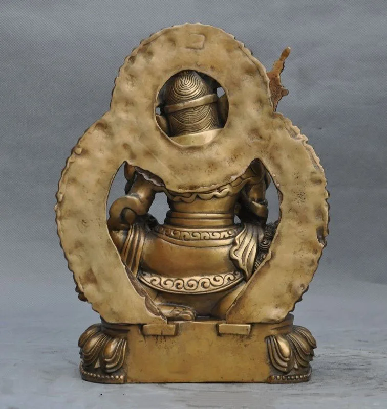 

wedding decoration 11" tibet buddhism bronze Yellow Jambhala wealth God ride lion statue New Year