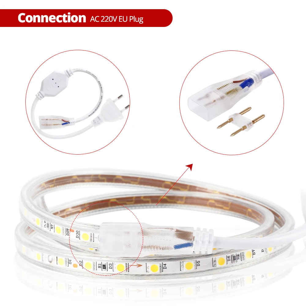 50 м Светодиодная лента 220 В AC водонепроницаемый 60 Светодиодный s/M 5050 SMD