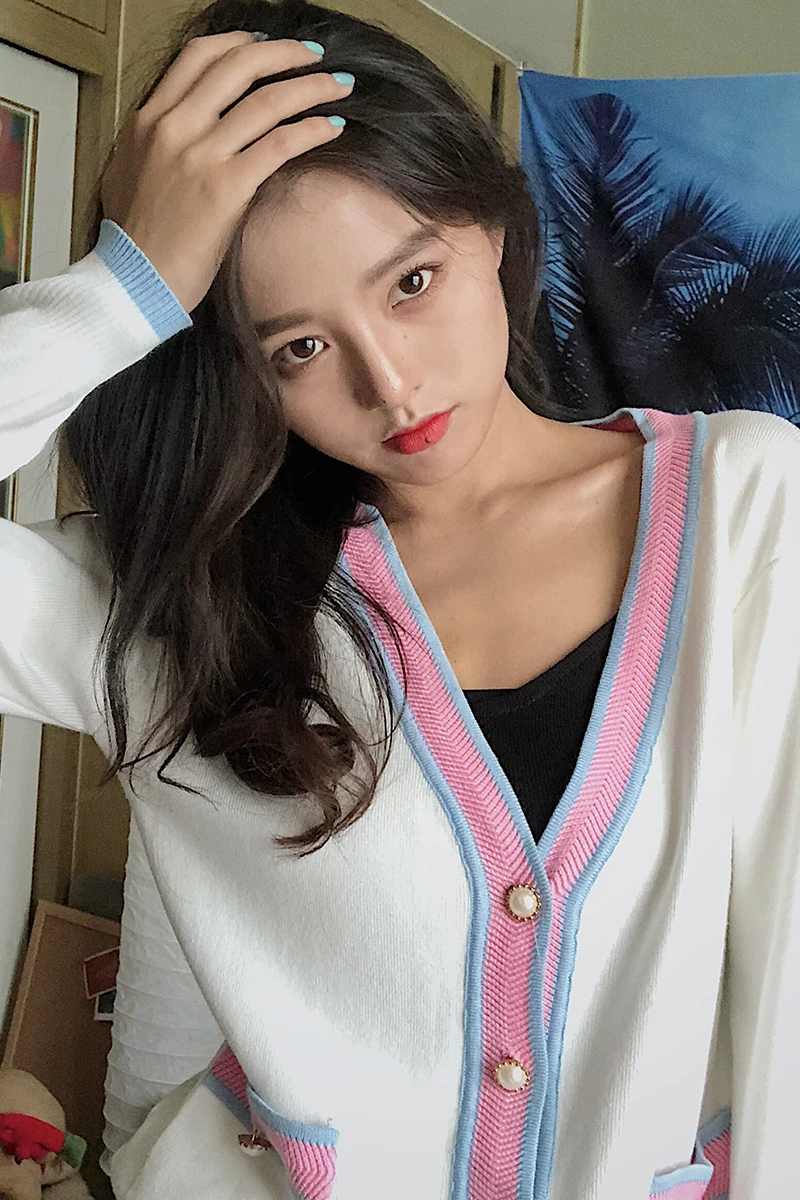 Новинка сезона весна-осень 2019 белый вязаный кардиган с феями блузка популярного