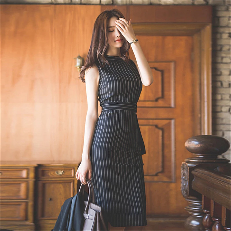 2019 весенние женские элегантные платья без рукавов с поясом пуловеры цветные в