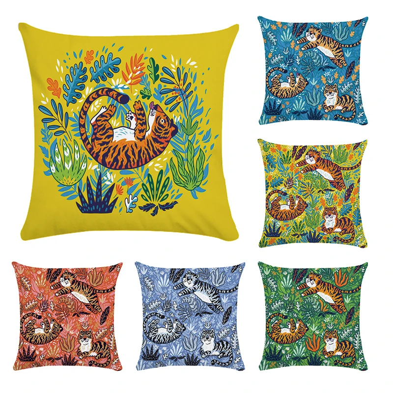 

Animal Pillow Cushion Cover Tiger Home Decor cojines Decorativos para Sofa Vintage Modern Polyester Cusion Cover Gifts CR030