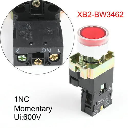 XB2-BW3361 BW3462 BW3561 BW8365 BW8465 двойной квадратный/одиночный Круглый с подсветкой кнопочный переключатель с лампой свет моментальная перезагрузка - Цвет: XB2-BW3462