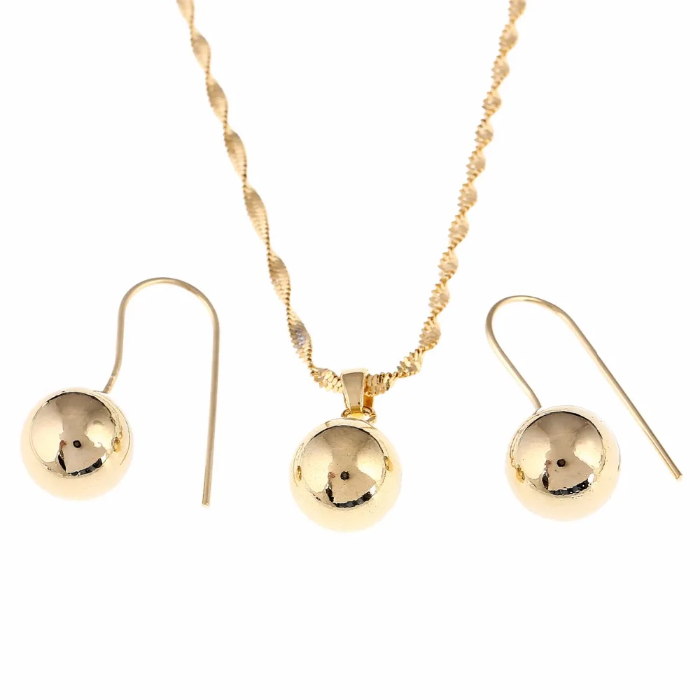 Комплекты украшений из бусин золотого цвета круглый шар подвеска на цепочке
