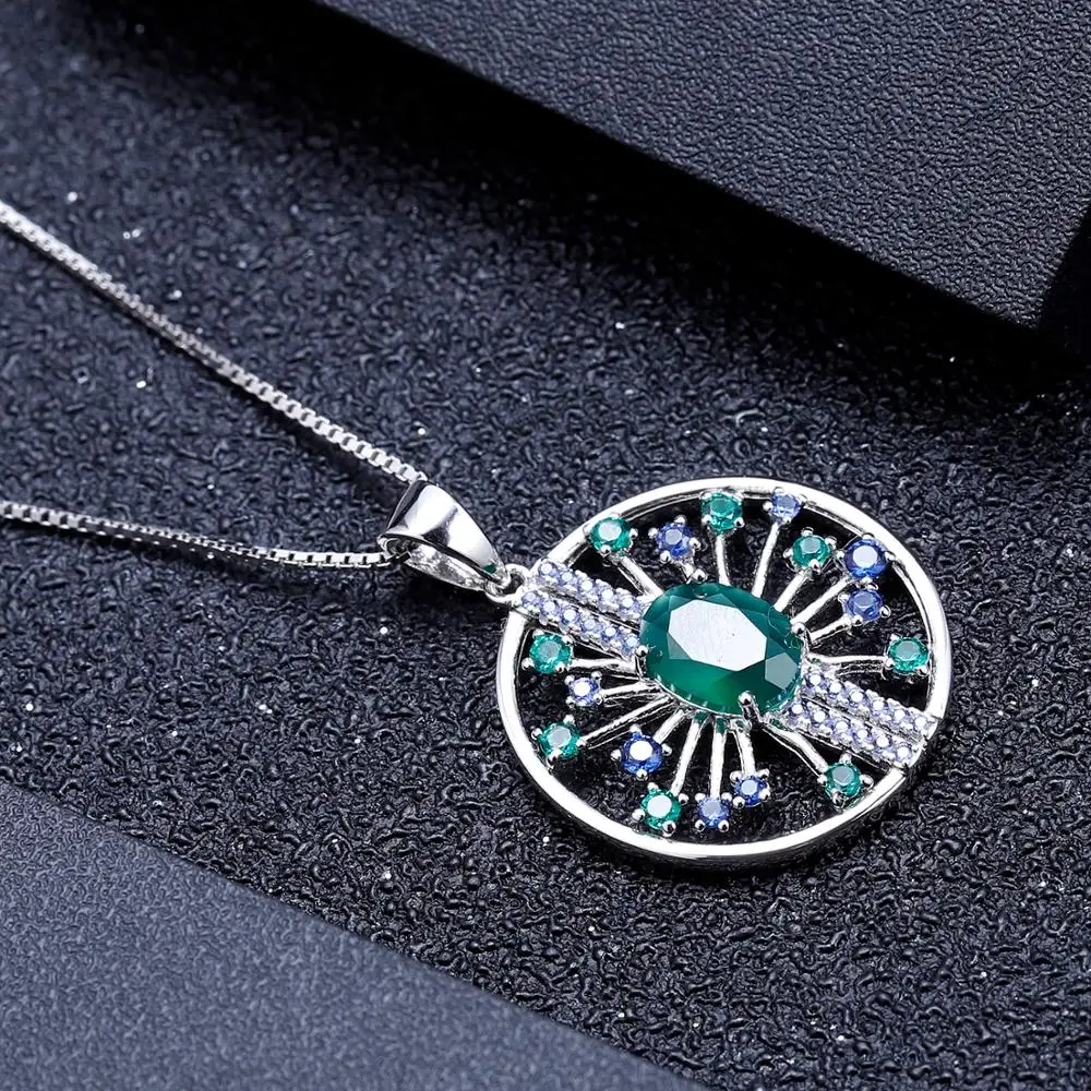 Женское винтажное вечерние жерелье из серебра 925 пробы с натуральным зелёным