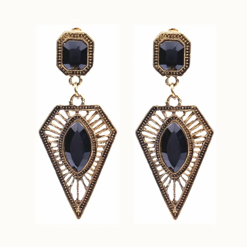 EB2151 Black Crystal Water Drop Earrings CZ Vintage Geometric Gold Square Exaggerated Long Dangle Earrings for Women Brincos Party Jewelry - Окраска металла: EB2151 Black