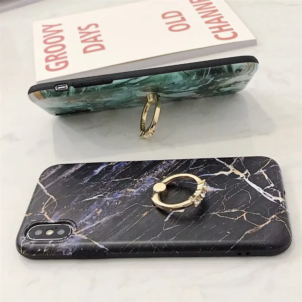 Роскошный Мраморный держатель кольца для пальцев чехол iPhone x s xs max xr 6 6s 7 8 Plus