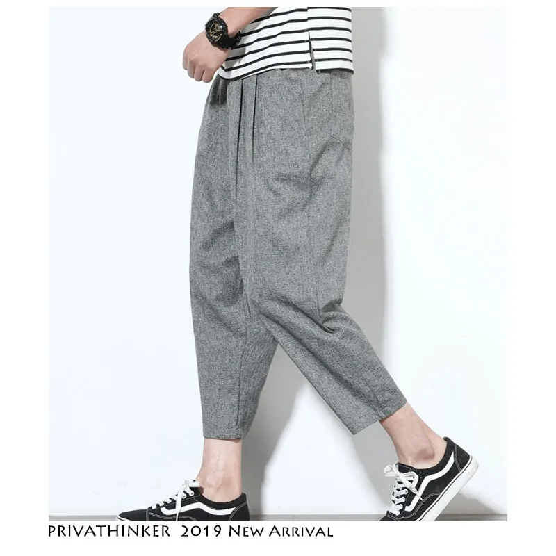 Privathinker мужские хлопковые льняные шаровары 2019 черные повседневные штаны в