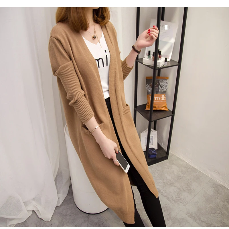 Spring Autumn 2018 Korean version Long Sleeve Loose Knitted Cardigan Female Sweaters Large size Coat Sueter Mujer |