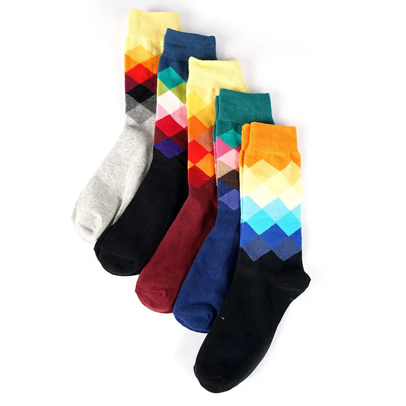 Женские и мужские 5 пар разноцветных носков в клетку забавные Повседневные носки