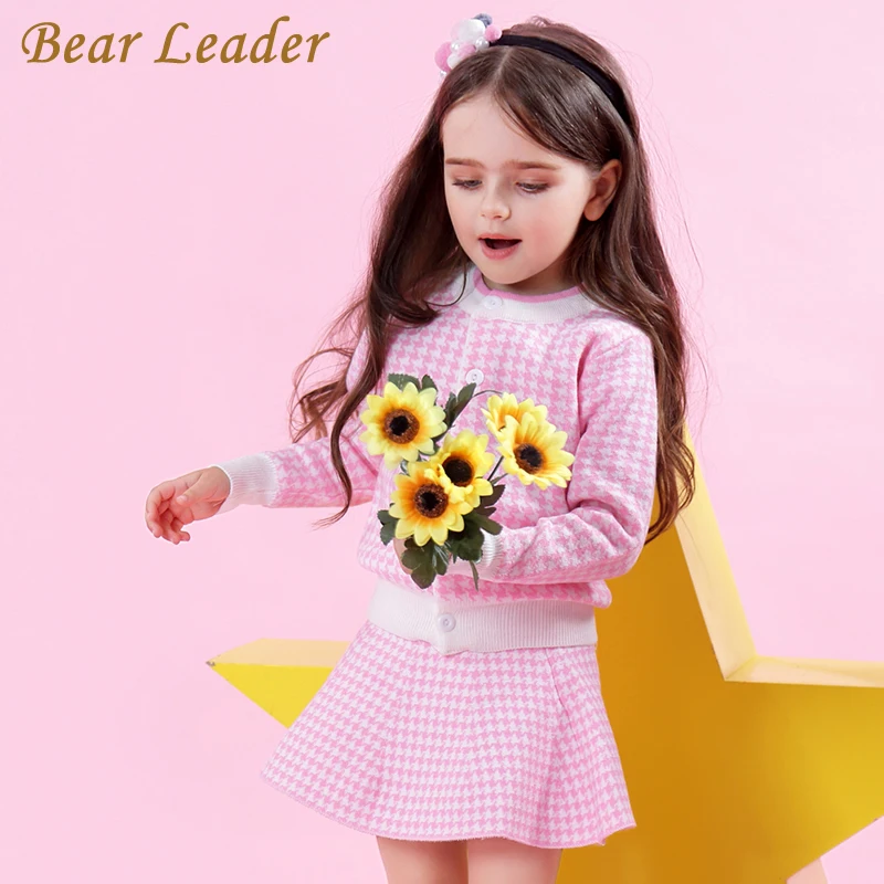 Bear leader/комплекты одежды для девочек г. Модная одежда для девочек розовая клетчатая юбка с длинными рукавами комплекты детской одежды из 2 предметов
