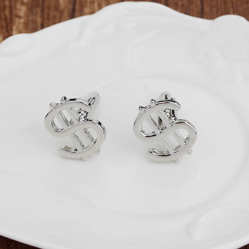 Одна пара серебряных денег доллар знак запонки богатые ювелирные изделия