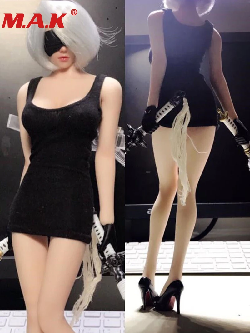 

customs female clothes model 1/6 scale black dress braces short skirt dress clothing for 12" HT PH doll model toy accessories
