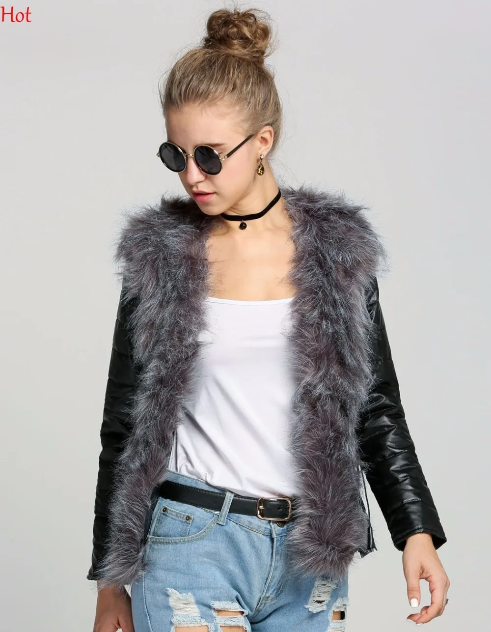 2017 женские зимние куртки с меховым ободком Новая мода из искусственного лисьего