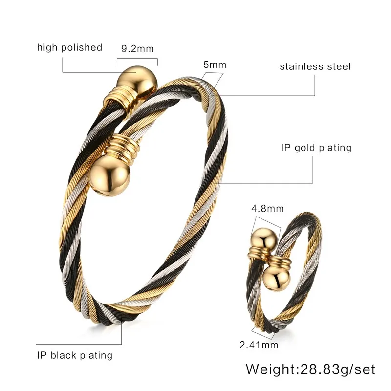 Vnox витой кабель манжеты браслет/кольцо Ювелирные наборы для Для женщин vnox панк