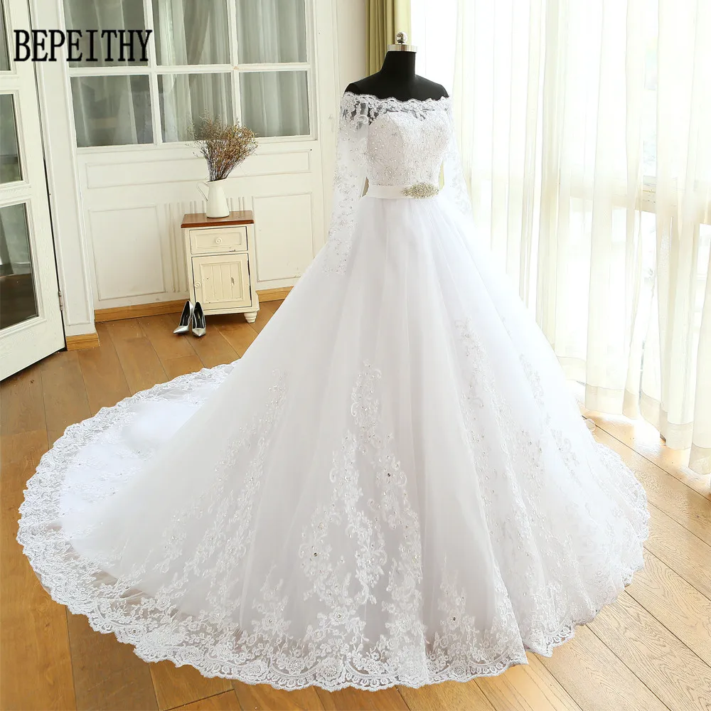 Платье для свадьбы BEPEITHY платье с длинным рукавом и бусинами 2019|robe de mariage|long sleeve bride