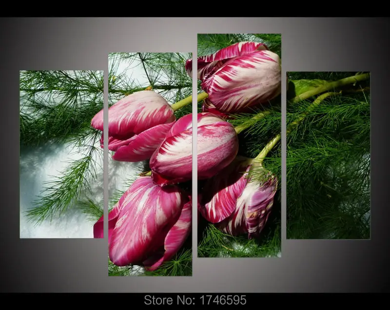 New wall decor home decoration for living room Tulips Colorful Flower Greenery canvas art print picture Painting /PT04004 | Дом и сад