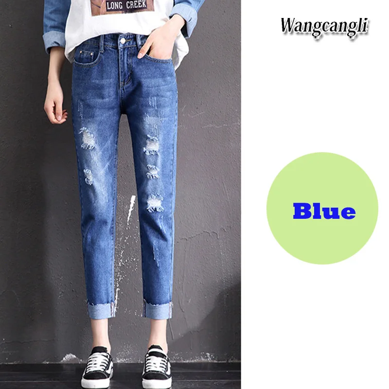 Модные женские джинсовые брюки большого размера модель 2018 года на весну и лето с