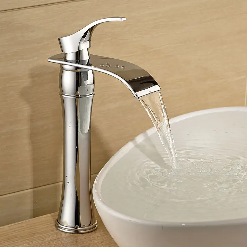 Смесители для раковины водопад золотое покрытие твердая латунь серебряный