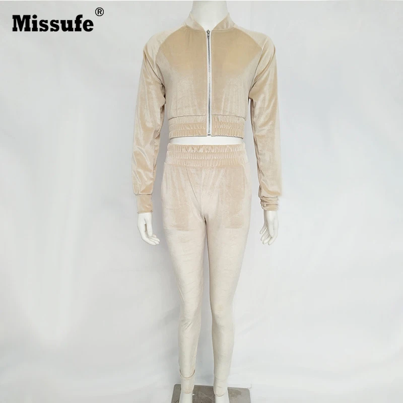 Женский спортивный костюм Missufe бархатный укороченный топ с длинными рукавами и