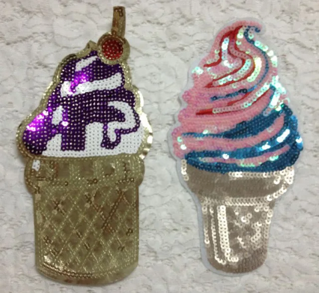 

2pc/lot New fashion Sequins cloth patch handmade ice cream 3d sequins patch accessories appliques for shirt bag coat