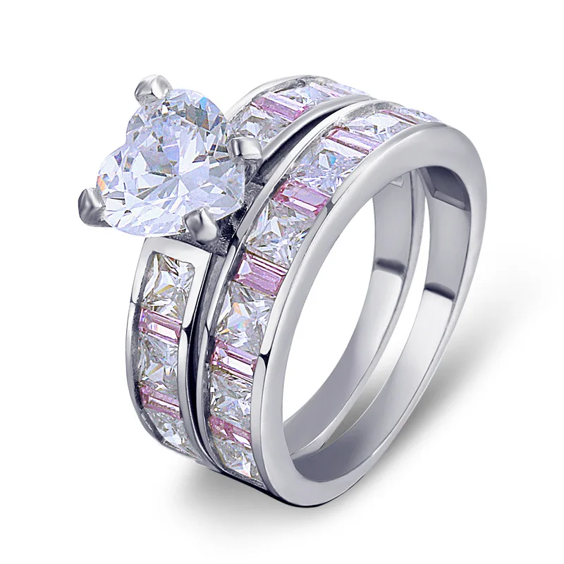 TONGLiN 2pcs/lot 925 Sterling Silver Double Rings Set Engagement Cubic Zirconia Ring For Women Female Ladies Lover Party Wedding | Украшения