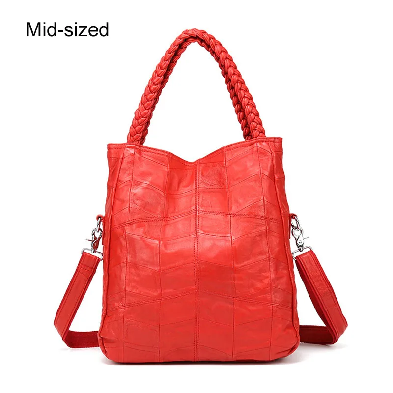 red mid size IPinee Сумки из натуральной кожи женские сумки из натуральной овчины Лоскутные сумки через плечо для женщин - Цвет: red mid size
