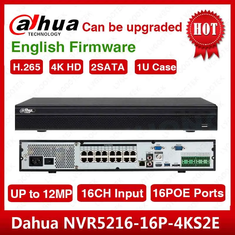 Dhl Доставка Dahua оригинальный английский NVR5216 16P 4KS2 H.265 16CH 1U 16PoE Порты 4K Сетевой Видео