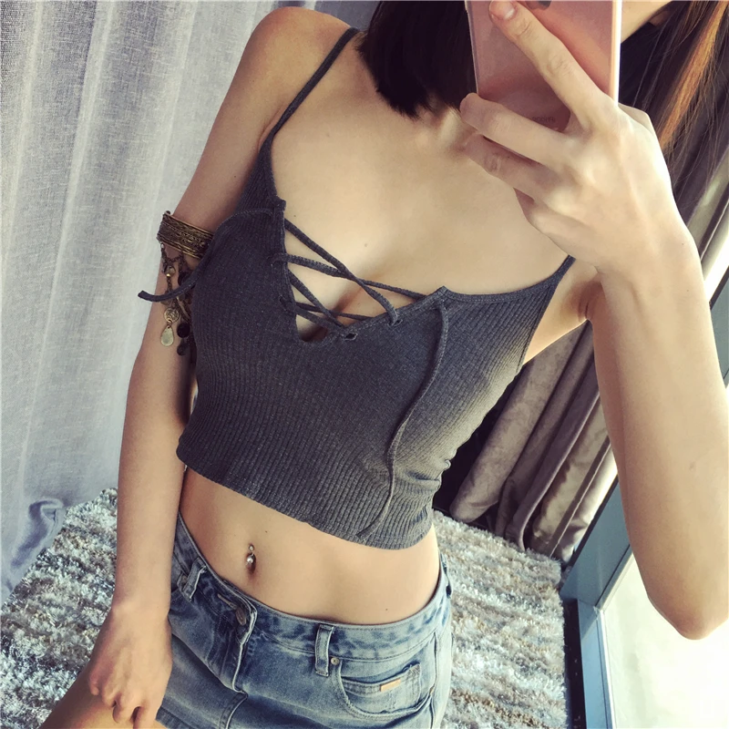 Женский пикантный топ на шнуровке спереди завязках Топ майка из 100% хлопка|cami