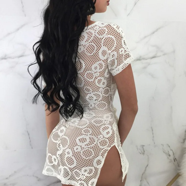 Кружевное платье Прозрачное мини для женщин летнее прозрачное сексуальное черно