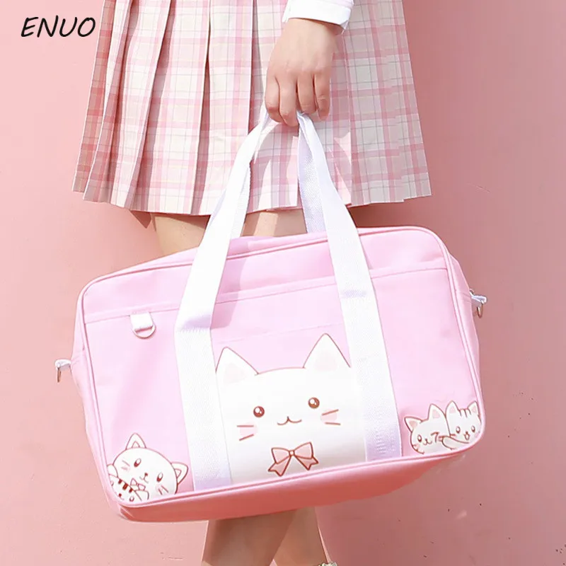 Розовая школьная сумка с мультяшным животным принтом для студентов холщовая