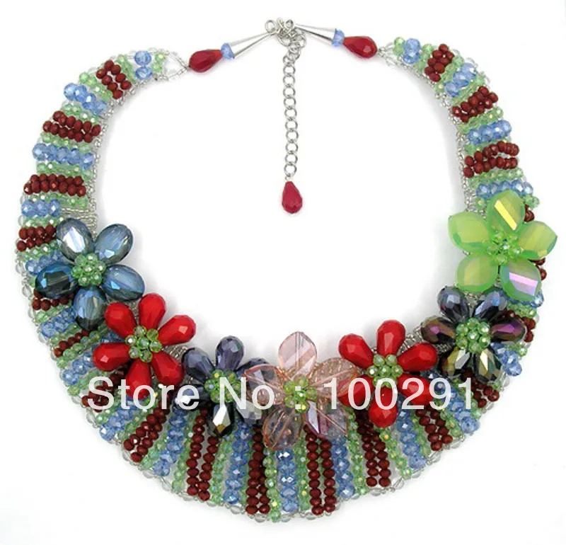 Multi Color Quartz Crystal Glass Beads Flower Collar Necklace | Украшения и аксессуары