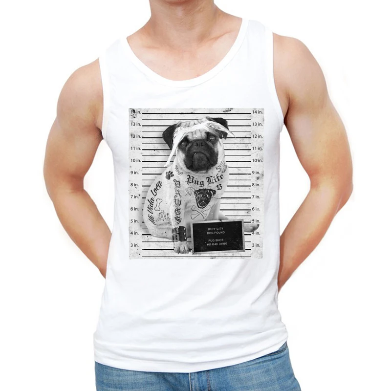 Новое поступление 2018 модные мужские майки с принтом полицейского мопса