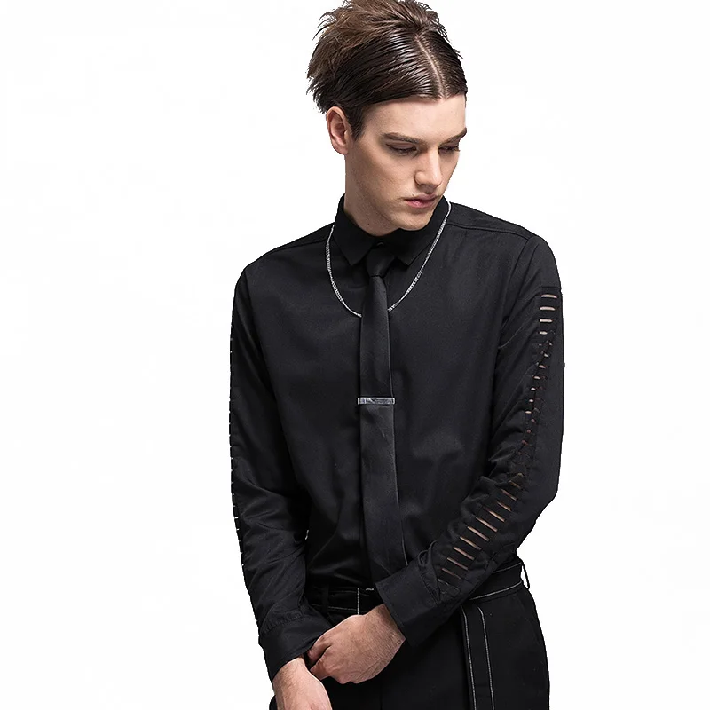 

M-XL!!! 2018 Men's clothing long-sleeve shirt slim male fashion pure colorant match personality trend The singer's clothing