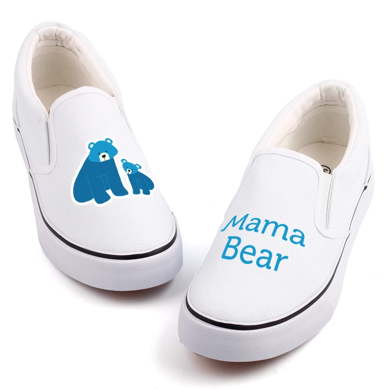 Kawaii Mom And Son Bear Printed Casual Loafers Shoes Custom Cartoon Graffiti Couples Canvas Slip-on Zapatos Mujer | Обувь
