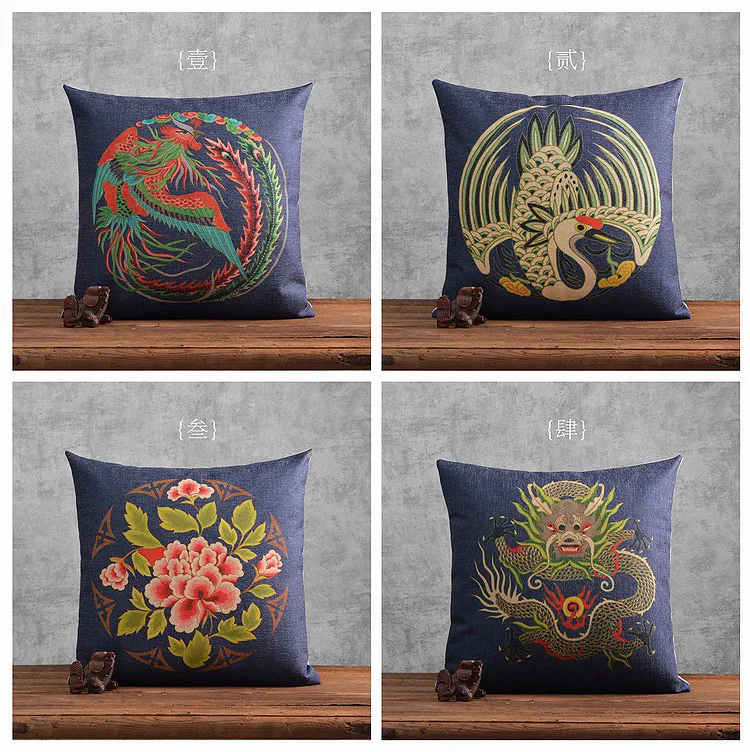 china classic cushion Cotton Linen Sofa Cushion dark blue dragon and Throw Decorative Pillow Home Car Seat Decor | Дом и сад