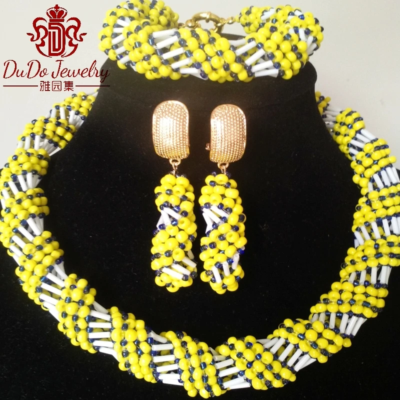 Свадебный комплект ювелирных изделий в африканском стиле желтый и темно синий