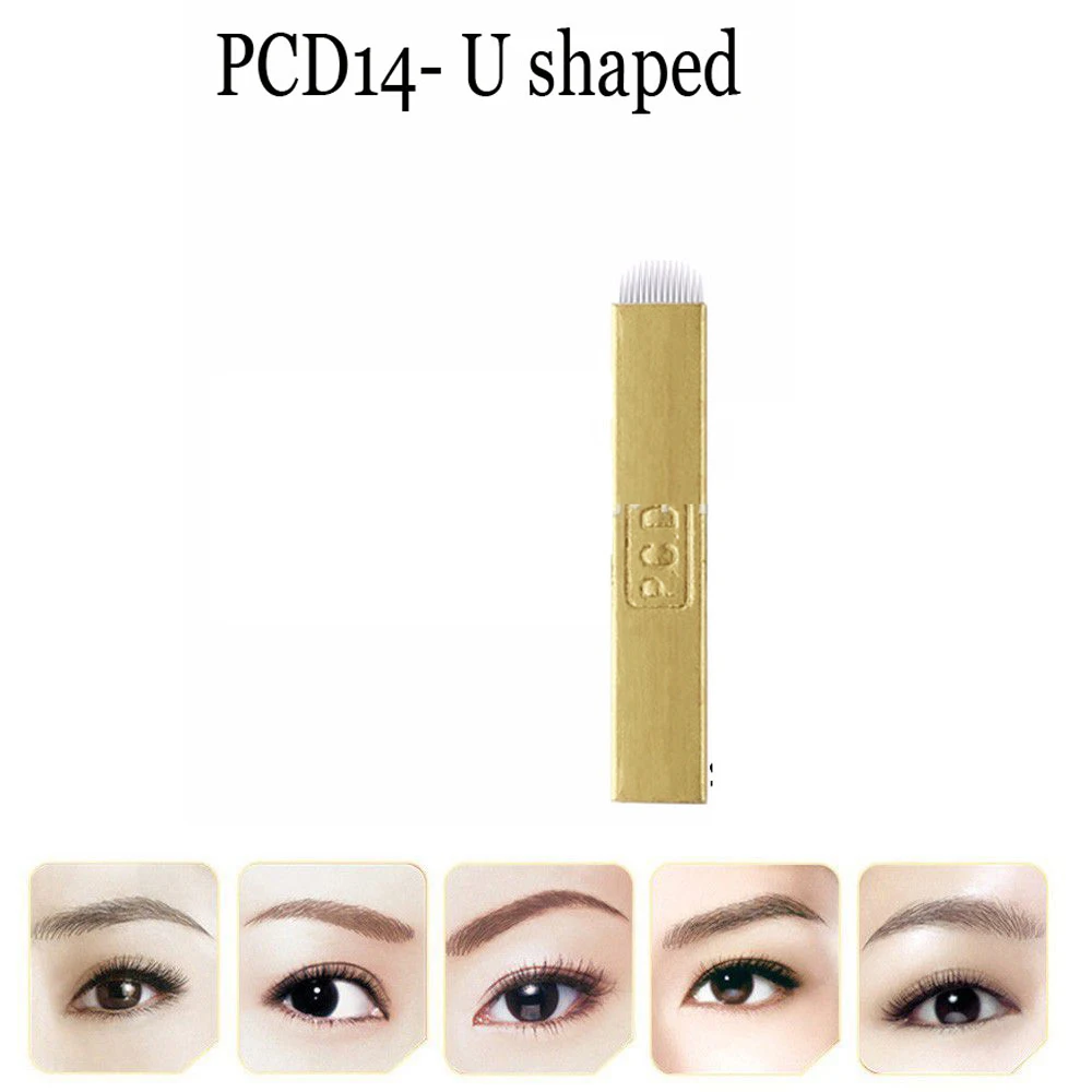 50 шт. микроблейдинг иглы PCD 14 контактов u образные перманентные лезвия для макияжа