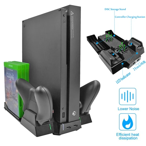 Вертикальная охлаждающая подставка, охлаждающий вентилятор для Xbox One X, зарядное устройство для контроллера с 2 портами концентратора и дисками, стеллаж для хранения Для Xboxone X