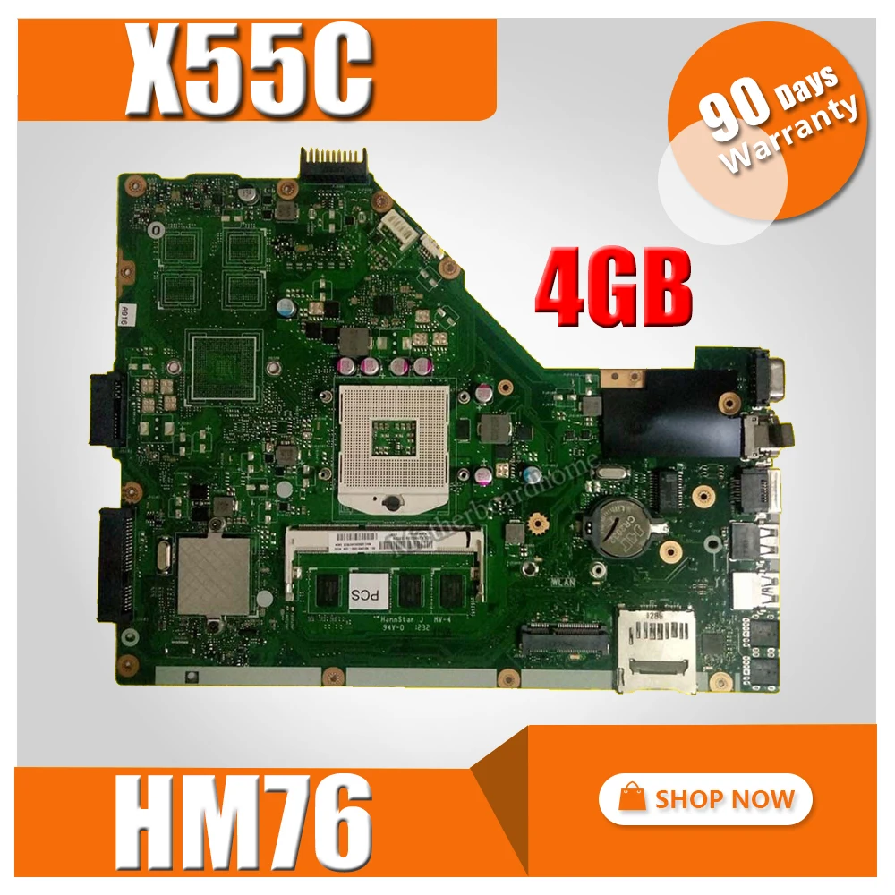 

X55C Motherboard 4GB HM76 For Asus X55VD X55C Laptop motherboard X55C Mainboard X55C Motherboard test 100% OK