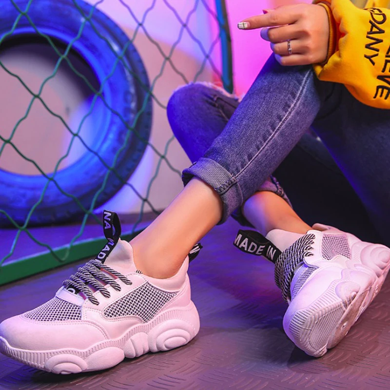 Женская Повседневная обувь 2019 модные сетчатые и кожаные женские кроссовки на