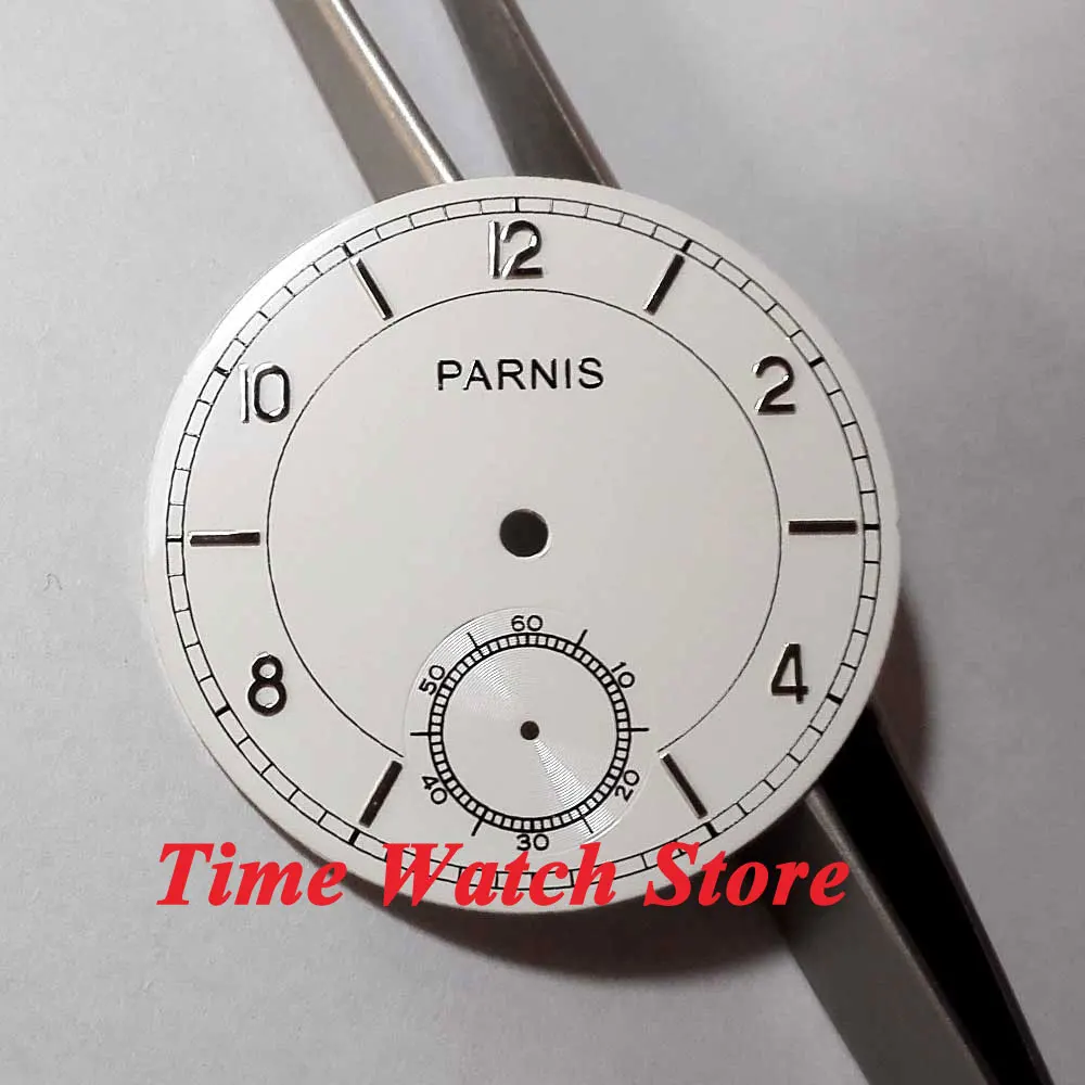Парниш 38 9 мм белый циферблат серебряные цифры светящиеся подходят 6498 движение