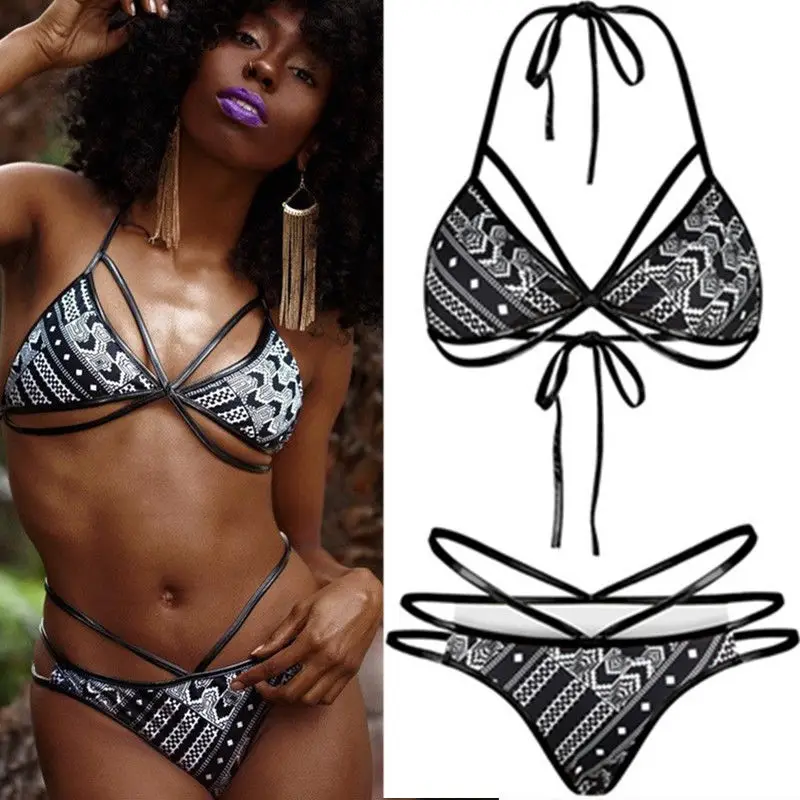 

Swimwear Women Triangle Bikini Set Bandage Push-Up Swimsuit Bathing Beachwear US