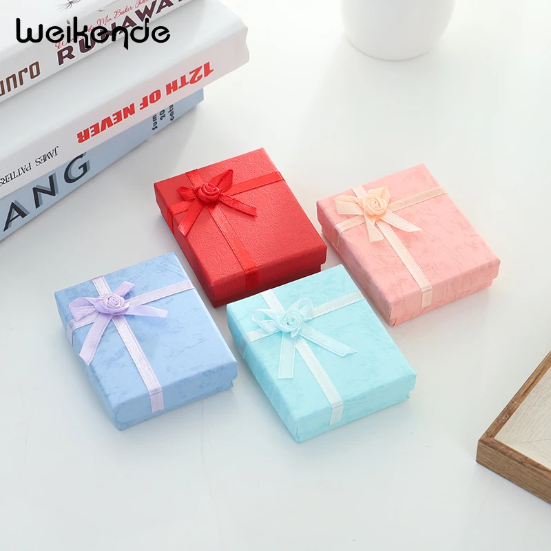 7x8cm Jewelry Sets Display Packaging Boxes Cardboard Necklace Earrings Ring Gift Box for Wedding Party with Sponge&ampSatin Ribbon |