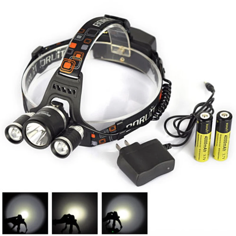 BORUIT 8000Lm 3x XM-L2 светодиодный налобный фонарь Налобный осветитель фонарик USB лампа+ 2X18650+ зарядное устройство переменного тока Кемпинг портативный свет для походов, рыбалки, езды на велосипеде