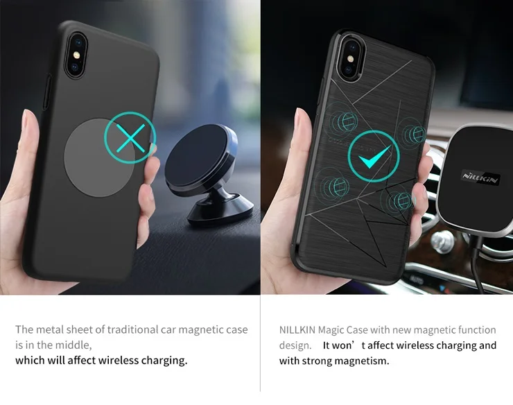 Для iphone x Роскошный чехол Nillkin QI беспроводной зарядный приемник задняя крышка подходит для магнитного держателя 5,8 дюймов для iphone x чехол - Цвет: Black