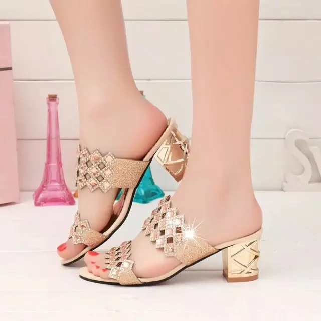 Женские босоножки стразы сандалии модная обувь с открытым носком богемные туфли